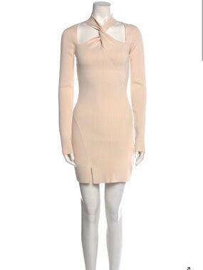 Nicholas Long Sleeve Twist Neck Bodycon Dress in Beige